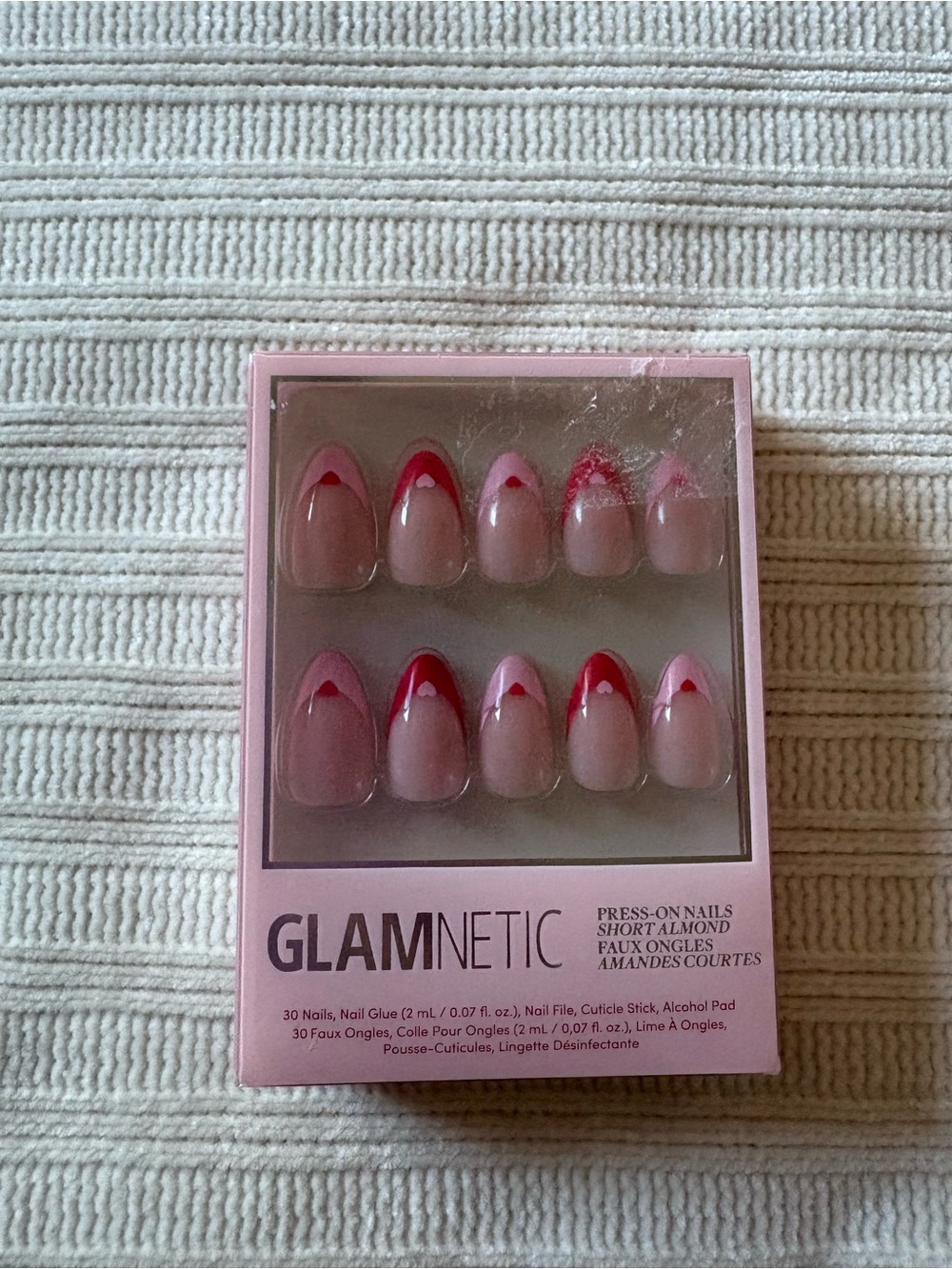 Glamnetic Pink Red Tip Press-On Nails - Short Almond Pure Hearted